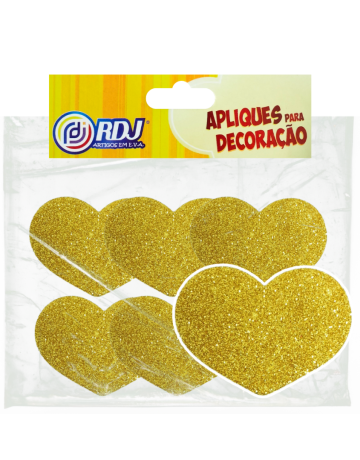 Aplique Coração Glitter Ouro 6cm