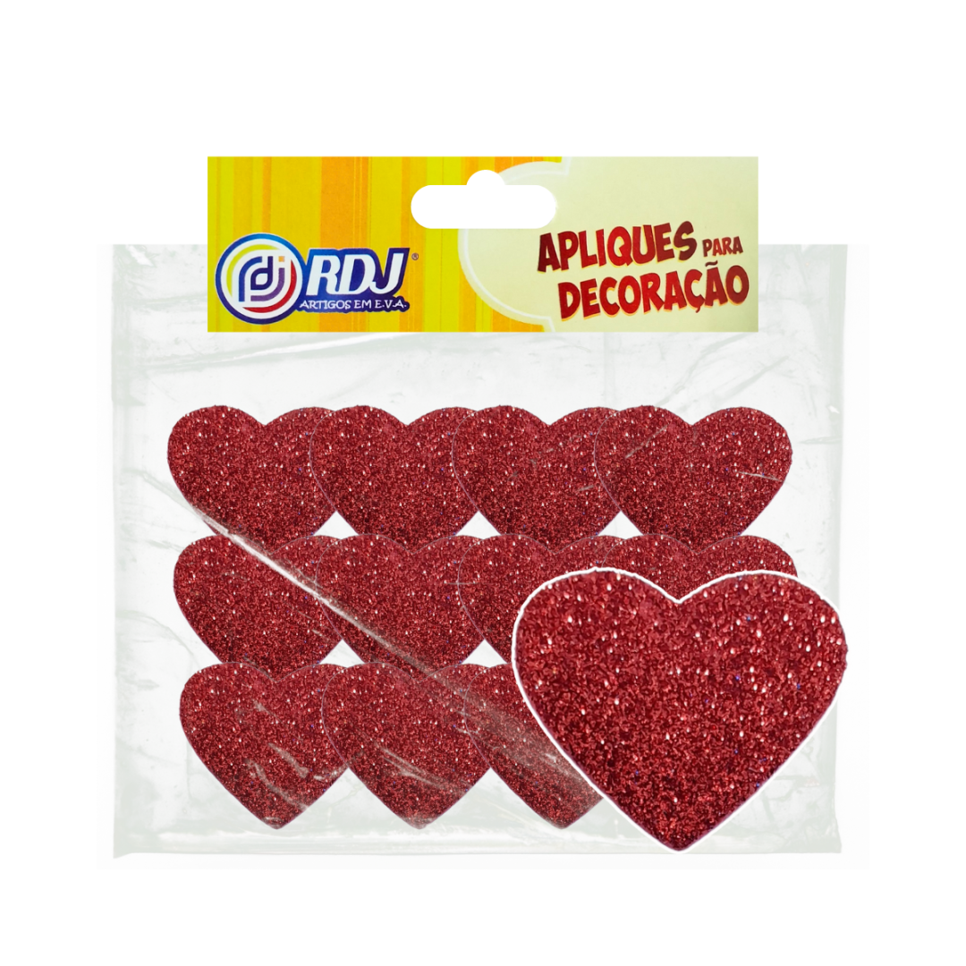 Aplique Coração Glitter Vermelho 3,5 Aplique Coração Glitter Vermelho 3,5