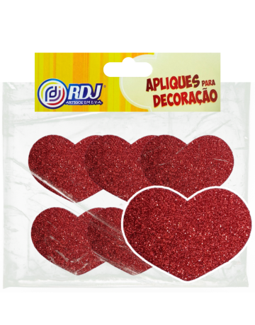 Aplique Coração Glitter Vermelho 6cm