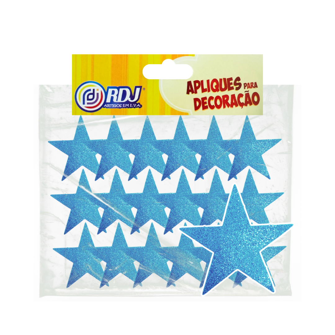 Aplique Estrelinhas Glitter Azul Claro 3cm
