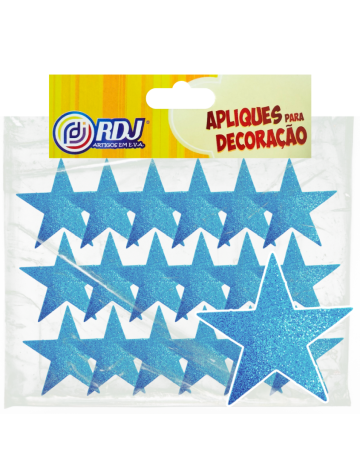 Aplique Estrelinhas Glitter Azul Claro 3cm