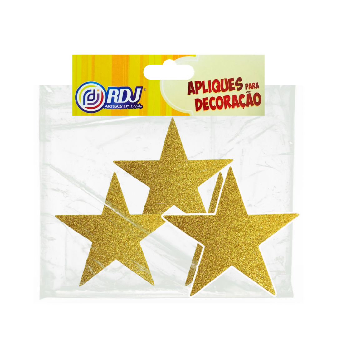 Aplique Estrelinhas Glitter Ouro 11cm