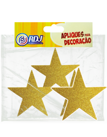 Aplique Estrelinhas Glitter Ouro 11cm