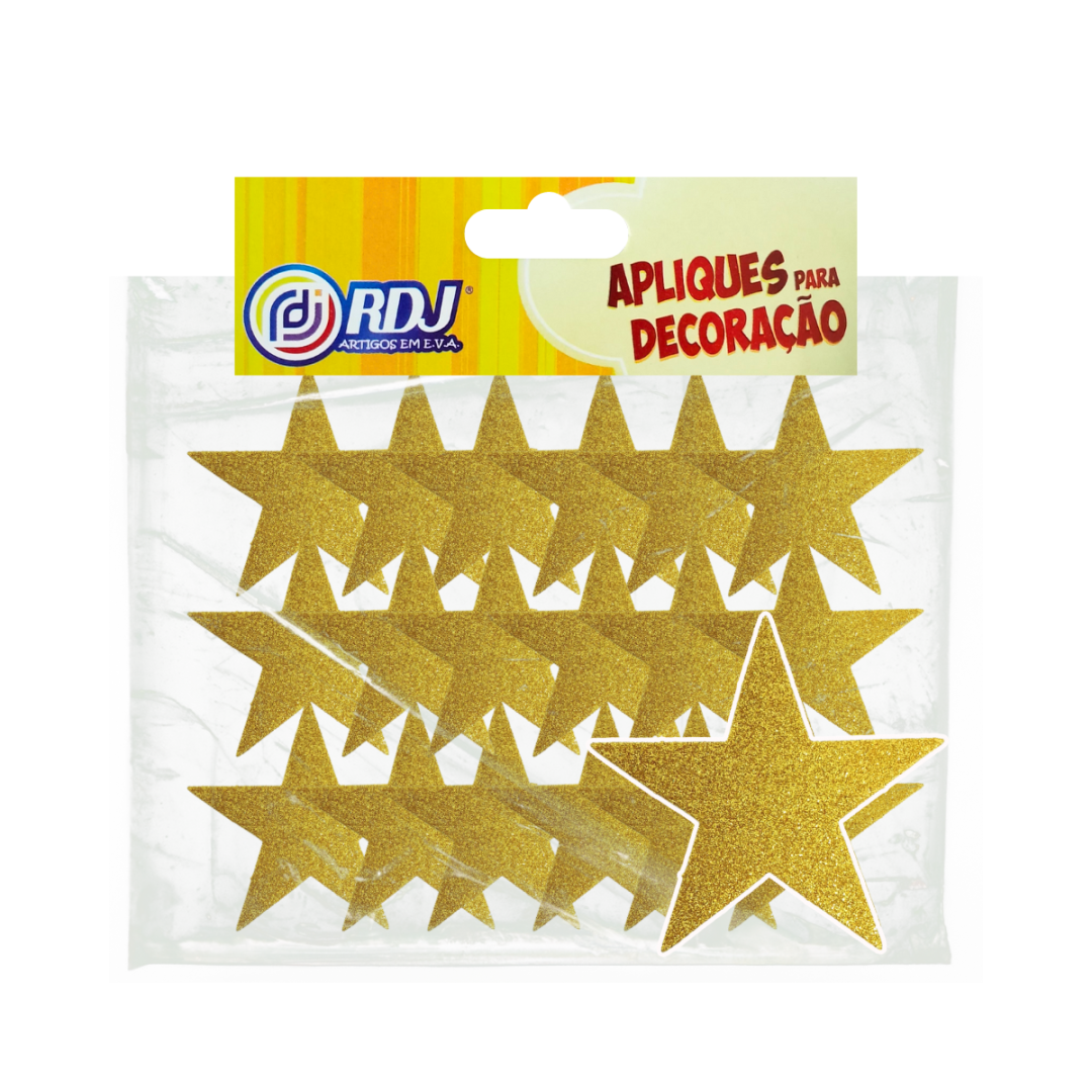 Aplique Estrelinhas Glitter Ouro 3cm