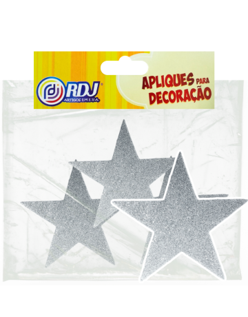 Aplique Estrelinhas Glitter Prata 11cm