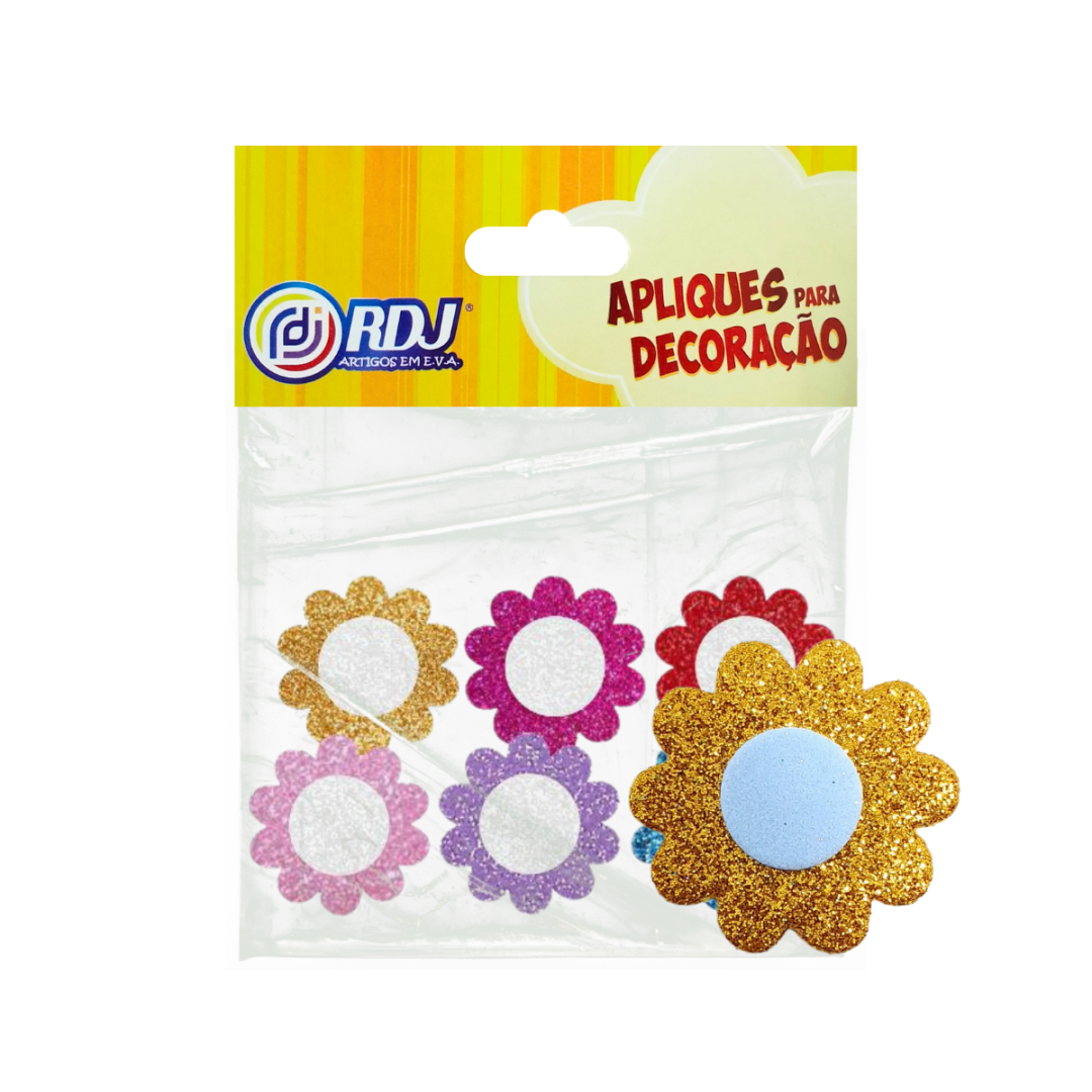 Aplique Flores Glitter 6cm