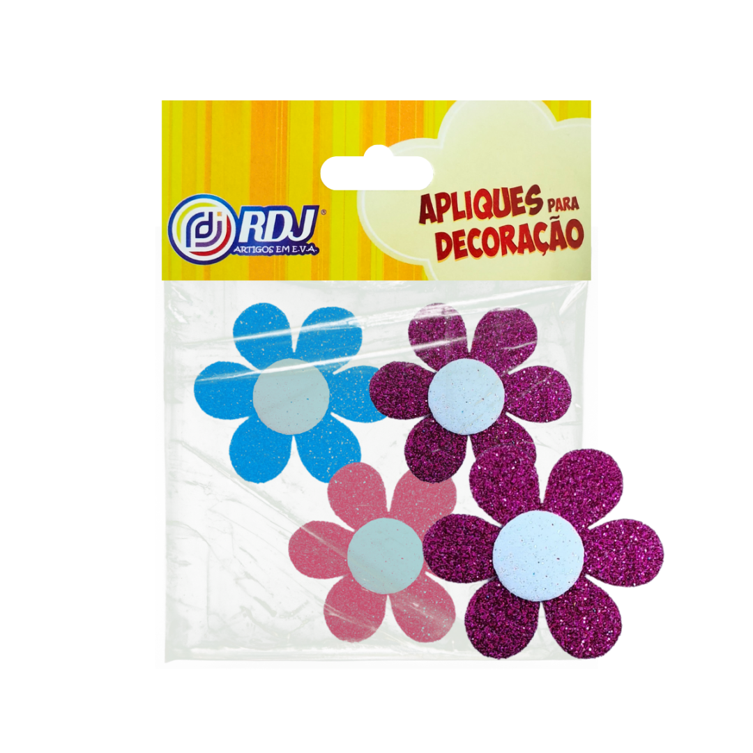 Aplique Flores Glitter 8cm