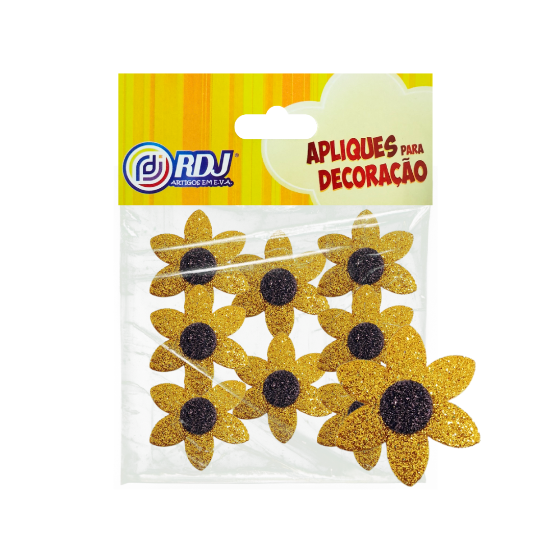 Aplique Flores Glitter Ouro 4cm Aplique Flores Glitter Ouro 4cm