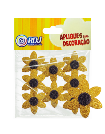 Aplique Flores Glitter Ouro 4cm