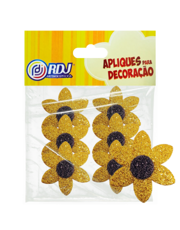 Aplique Flores Glitter Ouro 6cm