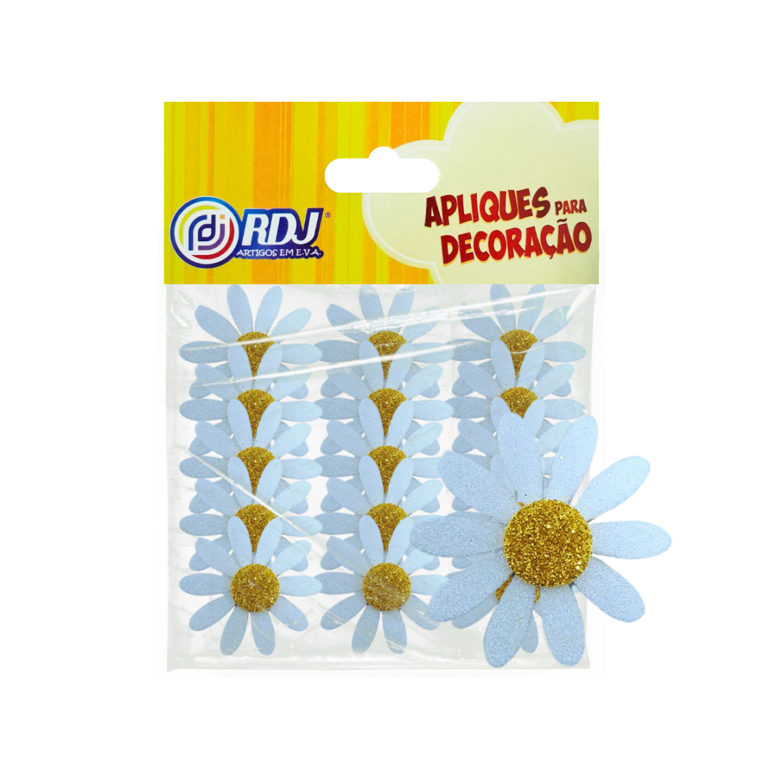 Aplique Margarida 4cm Glitter Branco