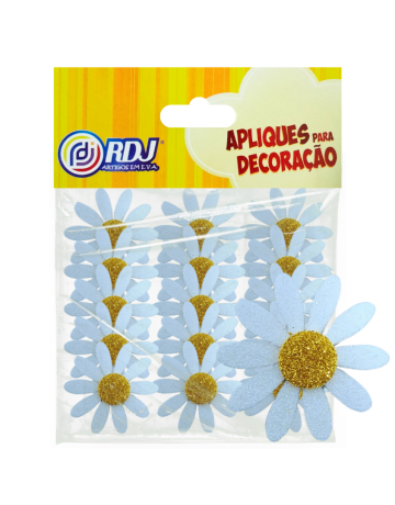 Aplique Margarida 4cm Glitter Branco
