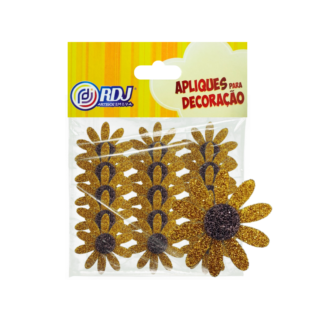 Aplique Margarida 4cm Glitter Ouro
