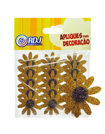 Aplique Margarida 4cm Glitter Ouro