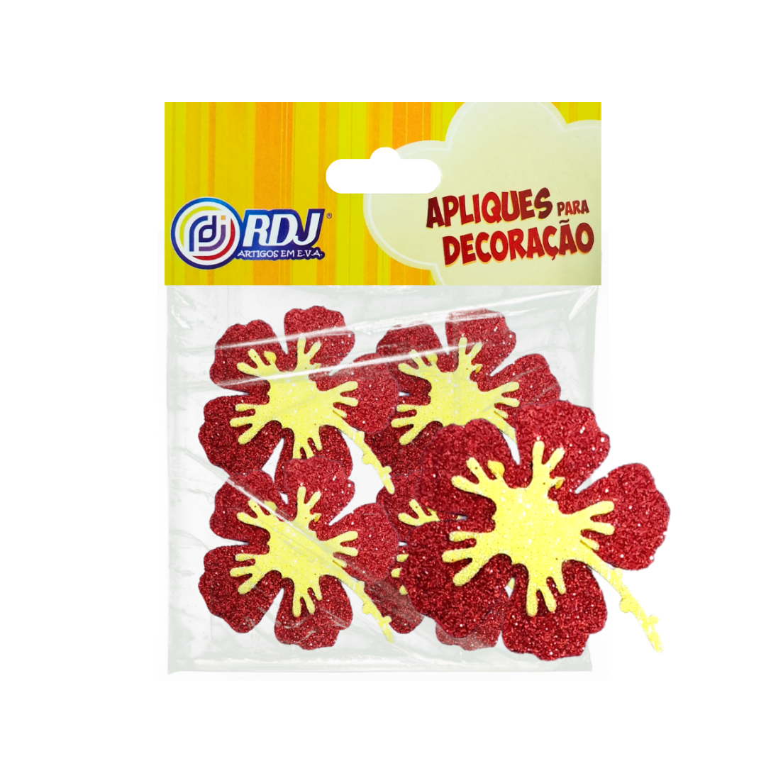 Flores Hibisco Glitter Vermelho 12cm Flores Hibisco Glitter Vermelho 12cm