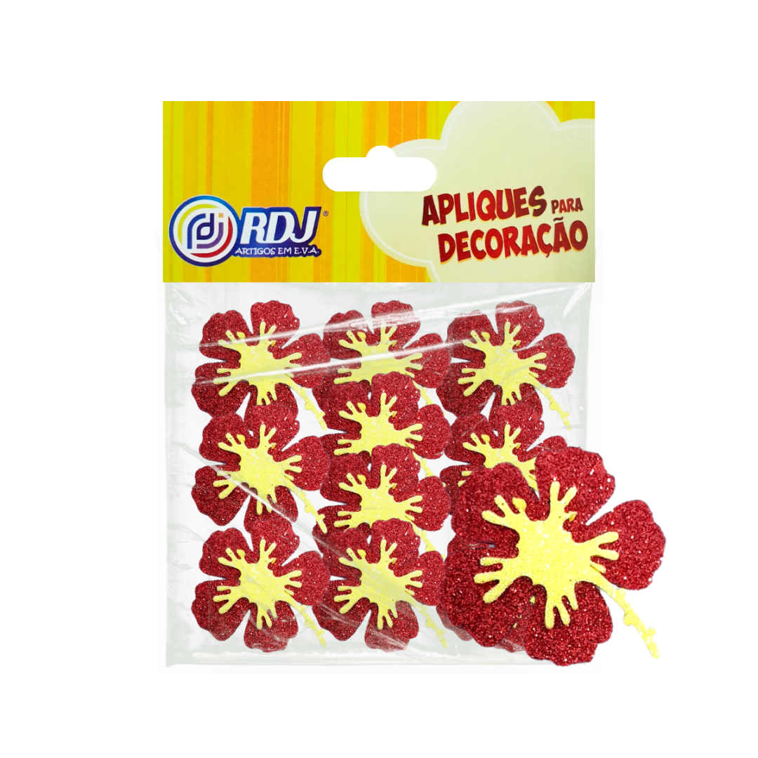 Flores Hibisco Glitter Vermelho 4cm Flores Hibisco Glitter Vermelho 4cm