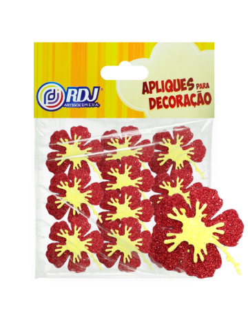 Flores Hibisco Glitter Vermelho 4cm