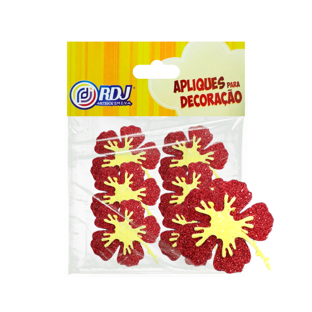 Flores Hibisco Glitter Vermelho 8cm Flores Hibisco Glitter Vermelho 8cm