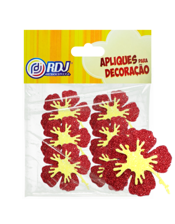 Flores Hibisco Glitter Vermelho 8cm