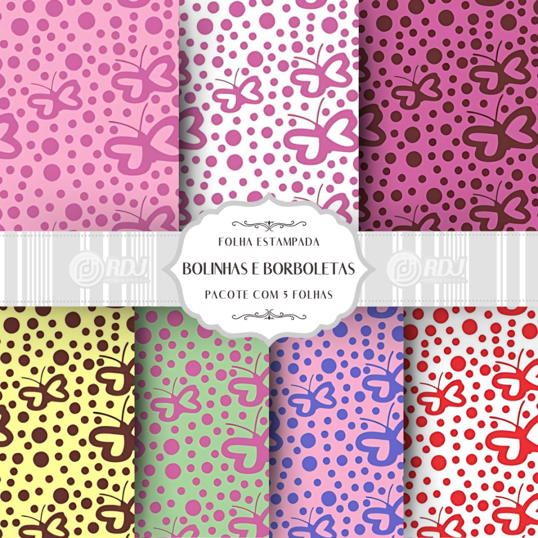Folha EVA estampada Bolinhas e Borboletas