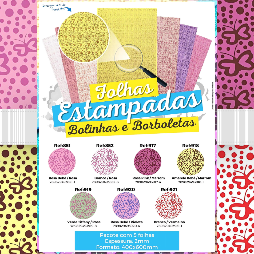 Folha EVA estampada Bolinhas e Borboletas