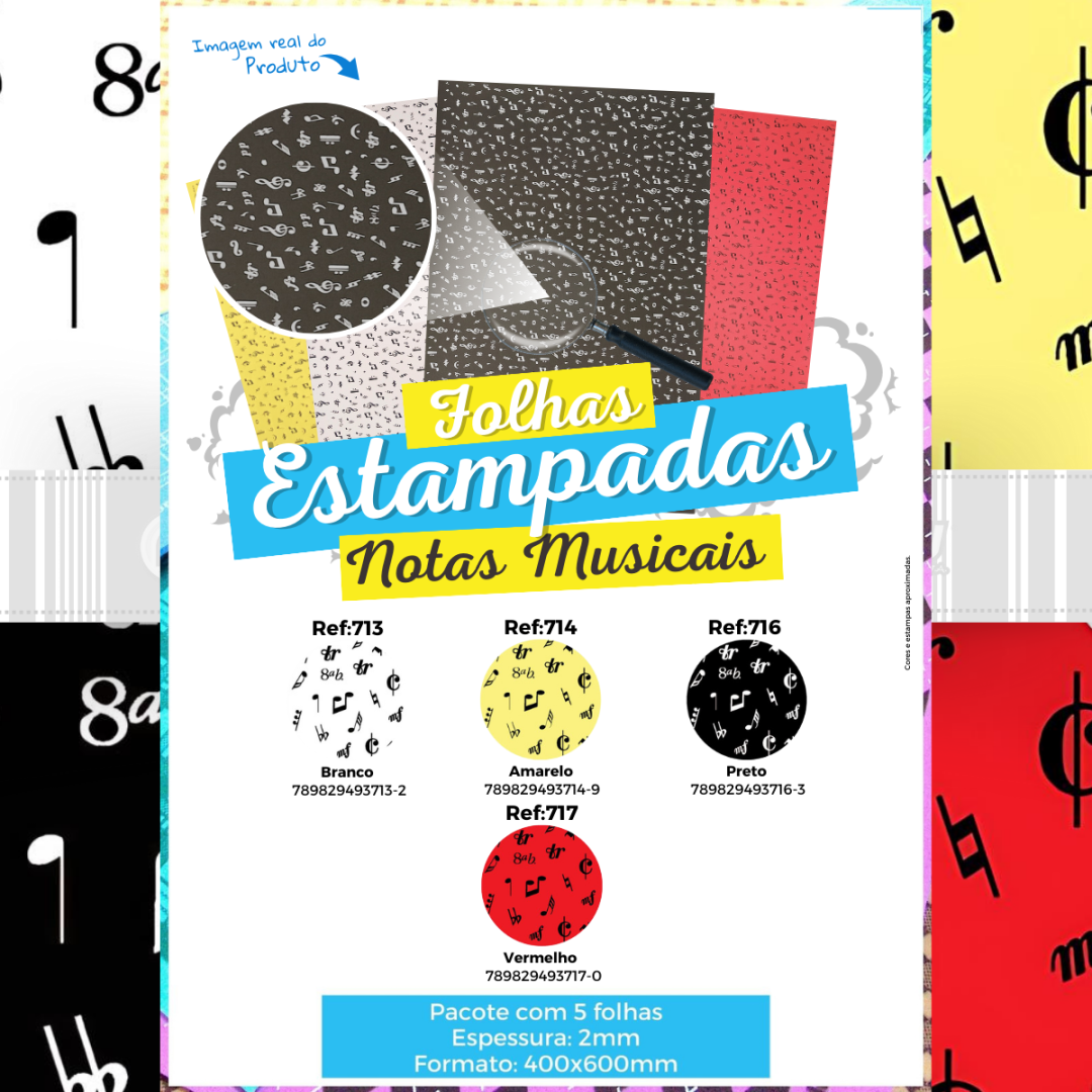 Folha EVA estampada Notas Musicais