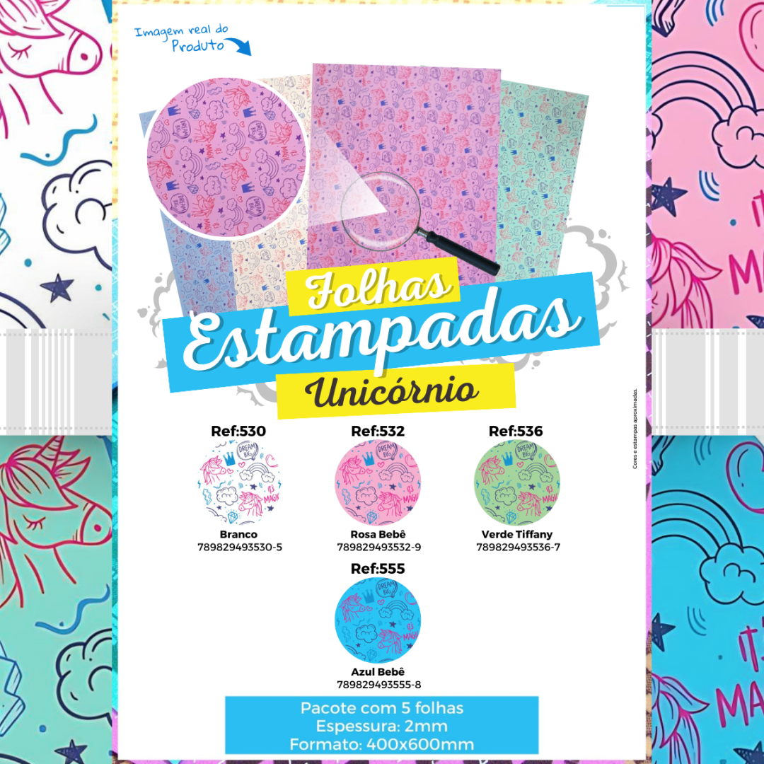 Folha EVA estampada Unic&oacute;rnio