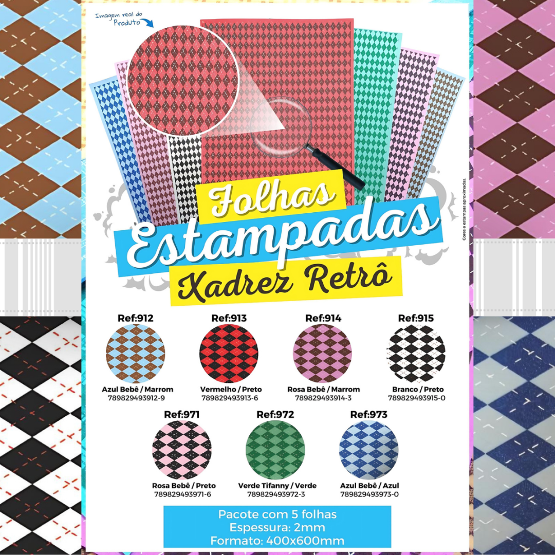Folha EVA estampada Xadrez Retrô