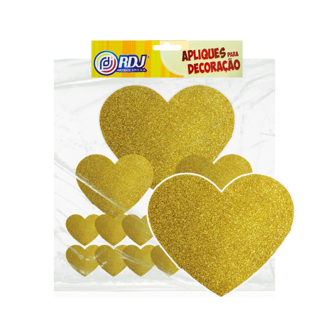 Kit Coração Grande Glitter Ouro 26cm Kit Coração Grande Glitter Ouro 26cm