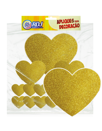 Kit Coração Grande Glitter Ouro 26cm