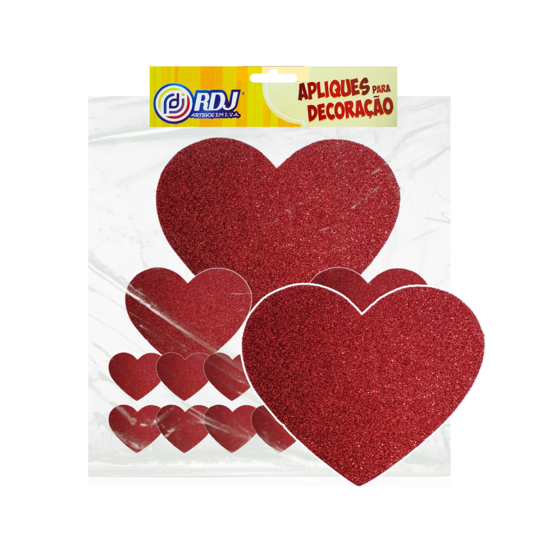 Kit Coração Grande Glitter Vermelho Kit Coração Grande Glitter Vermelho