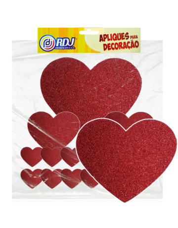 Kit Coração Grande Glitter Vermelho 