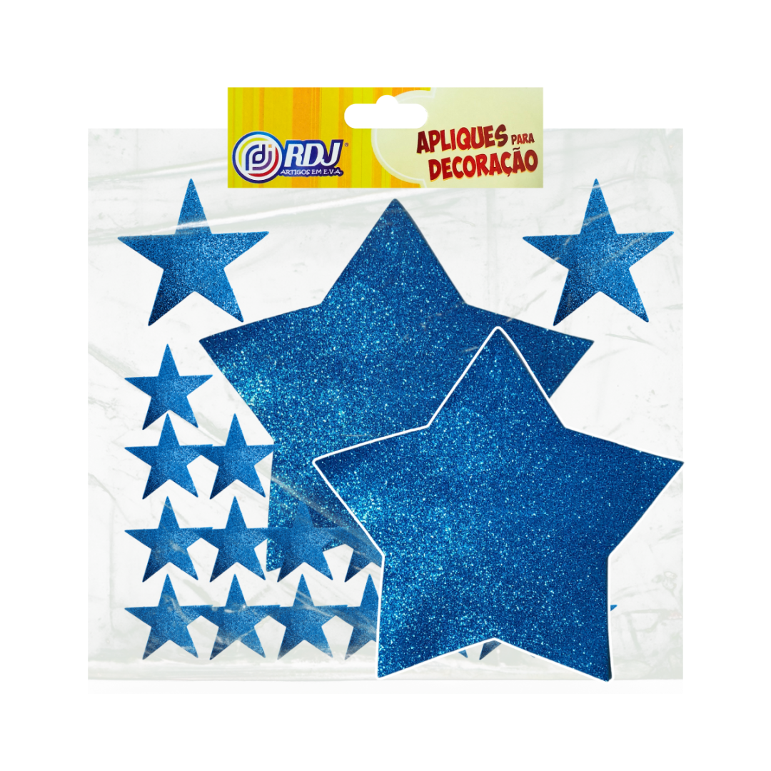 Kit Estrela Grande Glitter Azul Claro 26cm