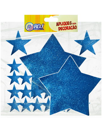 Kit Estrela Grande Glitter Azul Claro 26cm