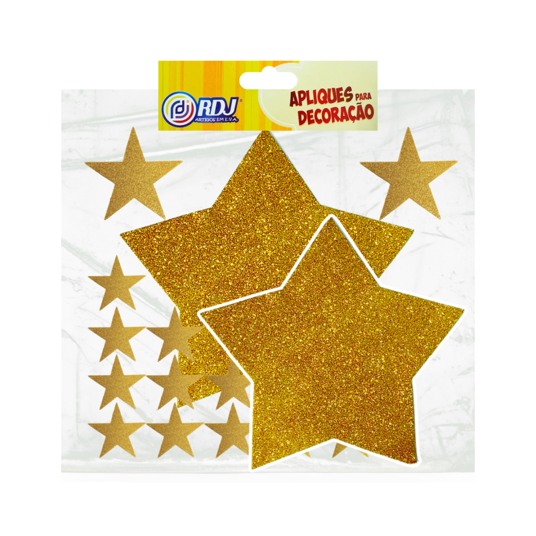 Kit Estrela Grande Glitter Ouro 26cm