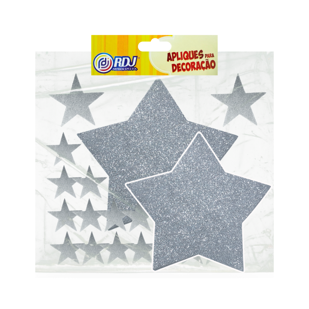 Kit Estrela Grande Glitter Prata 26cm