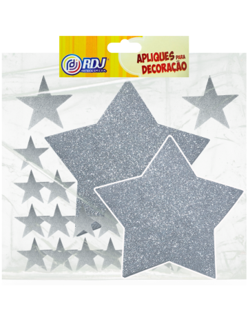 Kit Estrela Grande Glitter Prata 26cm