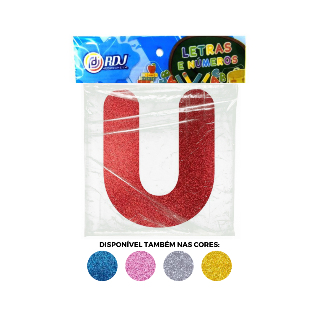Letra U - Vermelho C/ Glitter