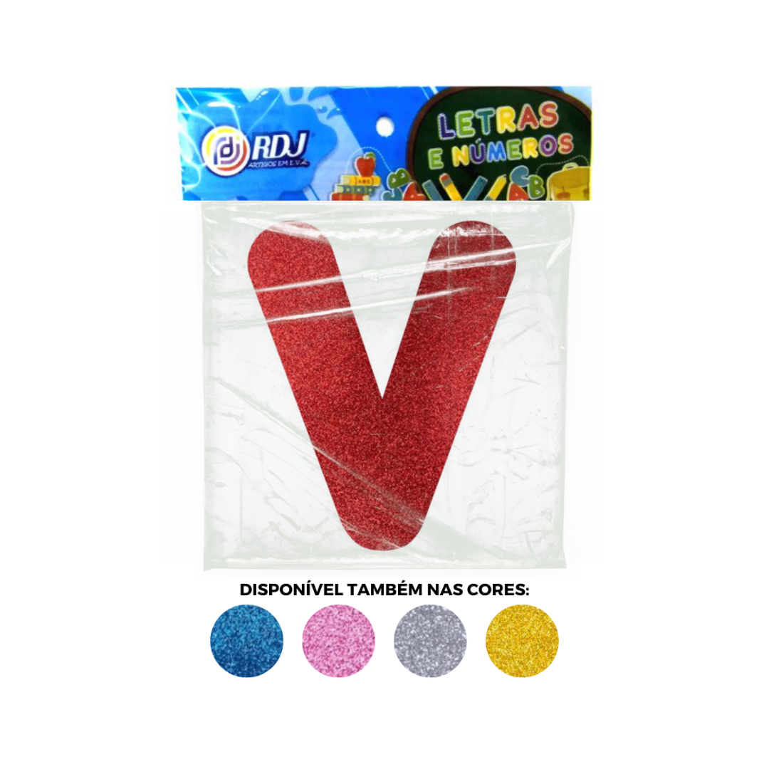 Letra V - Vermelho C/ Glitter