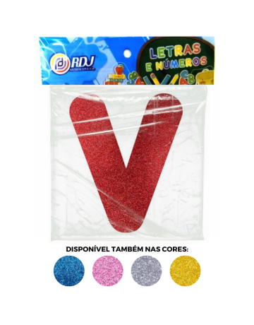 Letra V - Vermelho C/ Glitter
