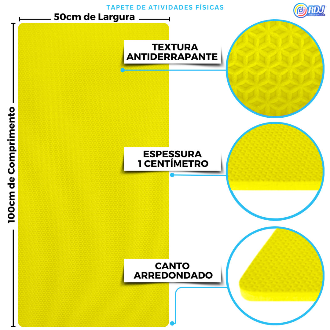 Tapete Atividade Física Amarelo 1,00x50x10m