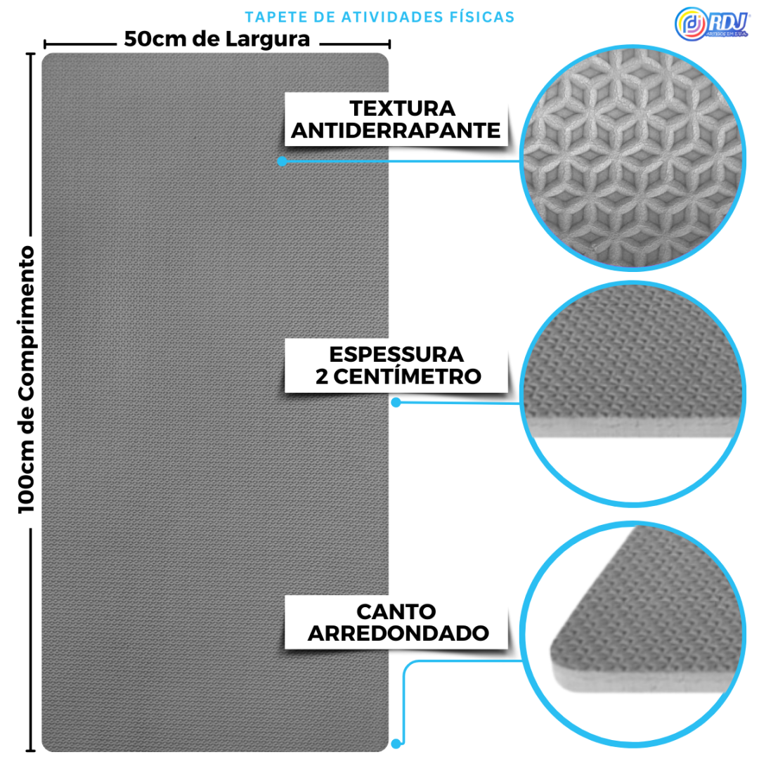 Tapete Atividade Física Cinza 1,00x50x20mm