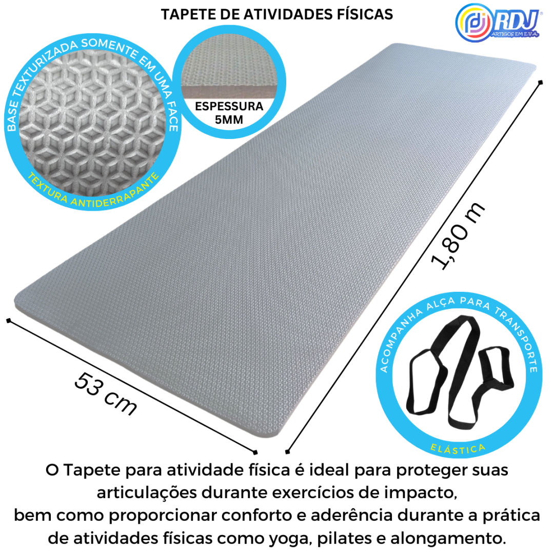 Tapete Atividade Física Cinza 1,80x53x5mm