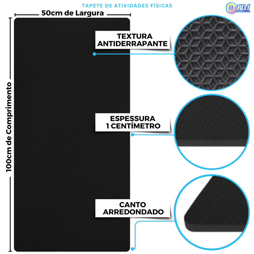 Tapete Atividade Física Preto 1,00x50x10mm