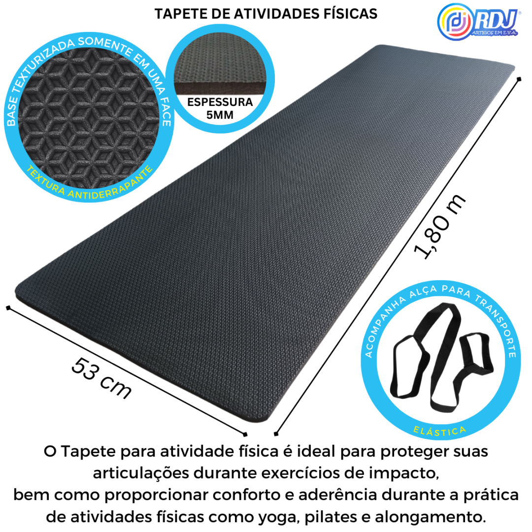 Tapete Atividade Física Preto 1,80x53x5mm