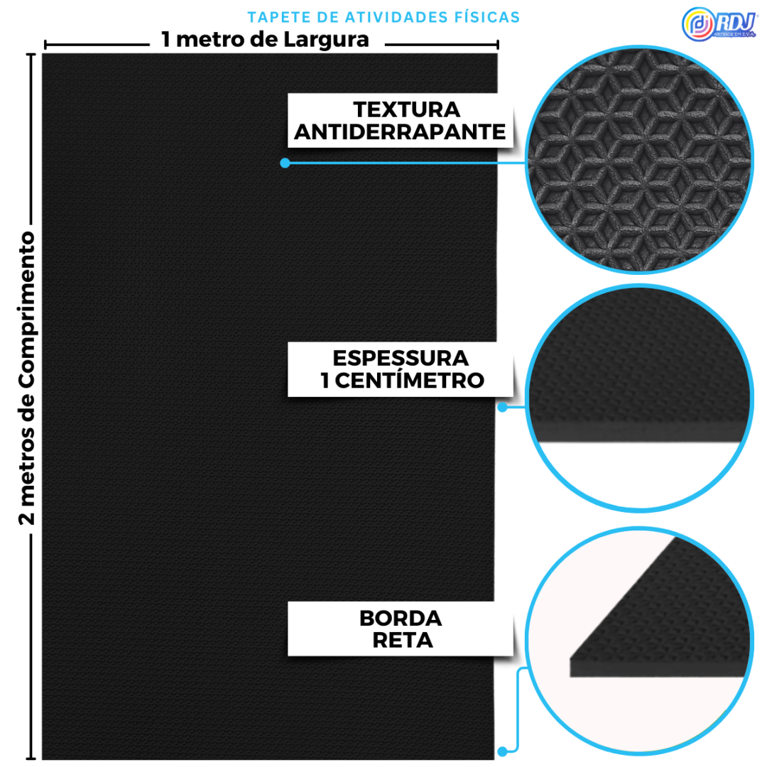 Tapete Atividade F&iacute;sica Preto 2,00x1,00x10m