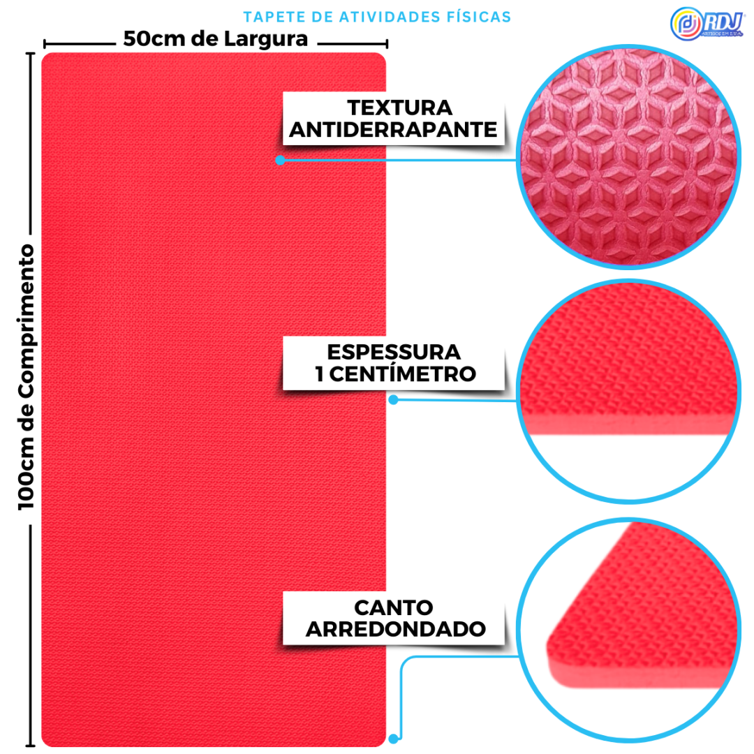 Tapete Atividade F&iacute;sica Vermelho 1,00x50x10