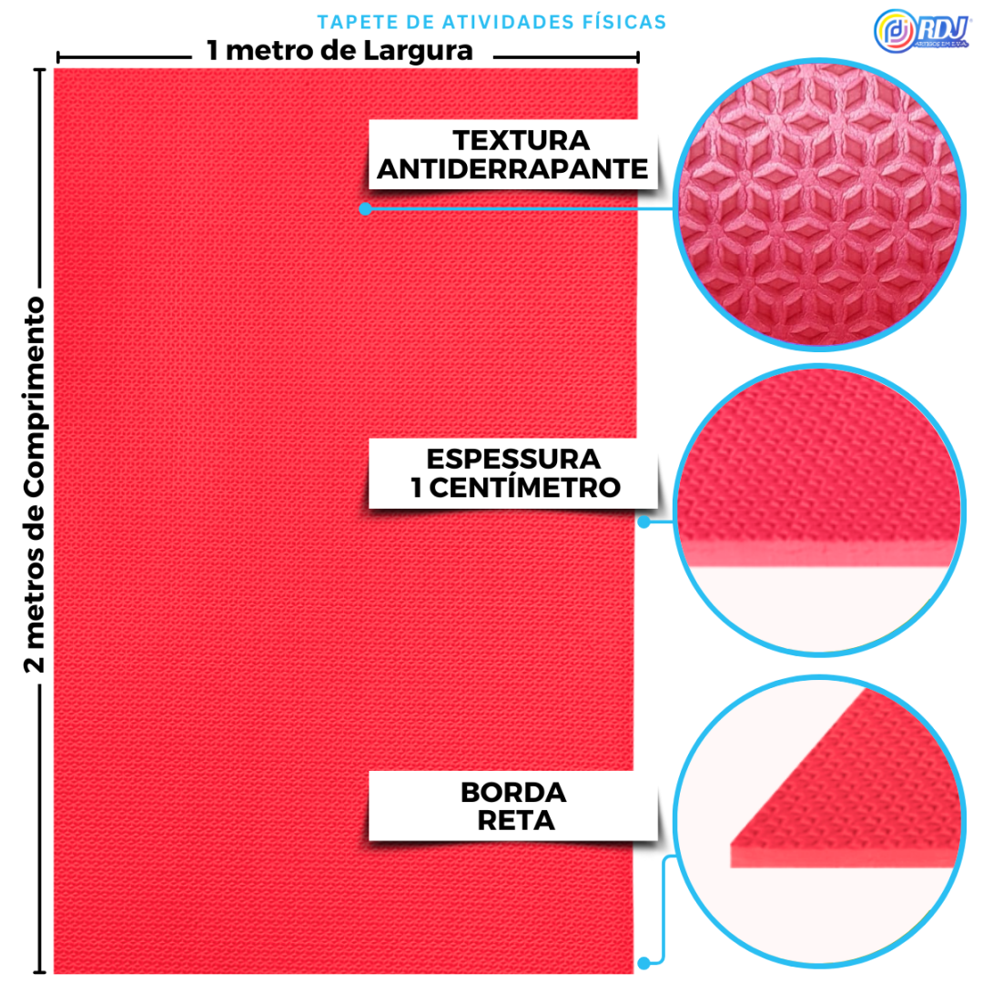 Tapete Atividade F&iacute;sica Vermelho 2,00x1,00x