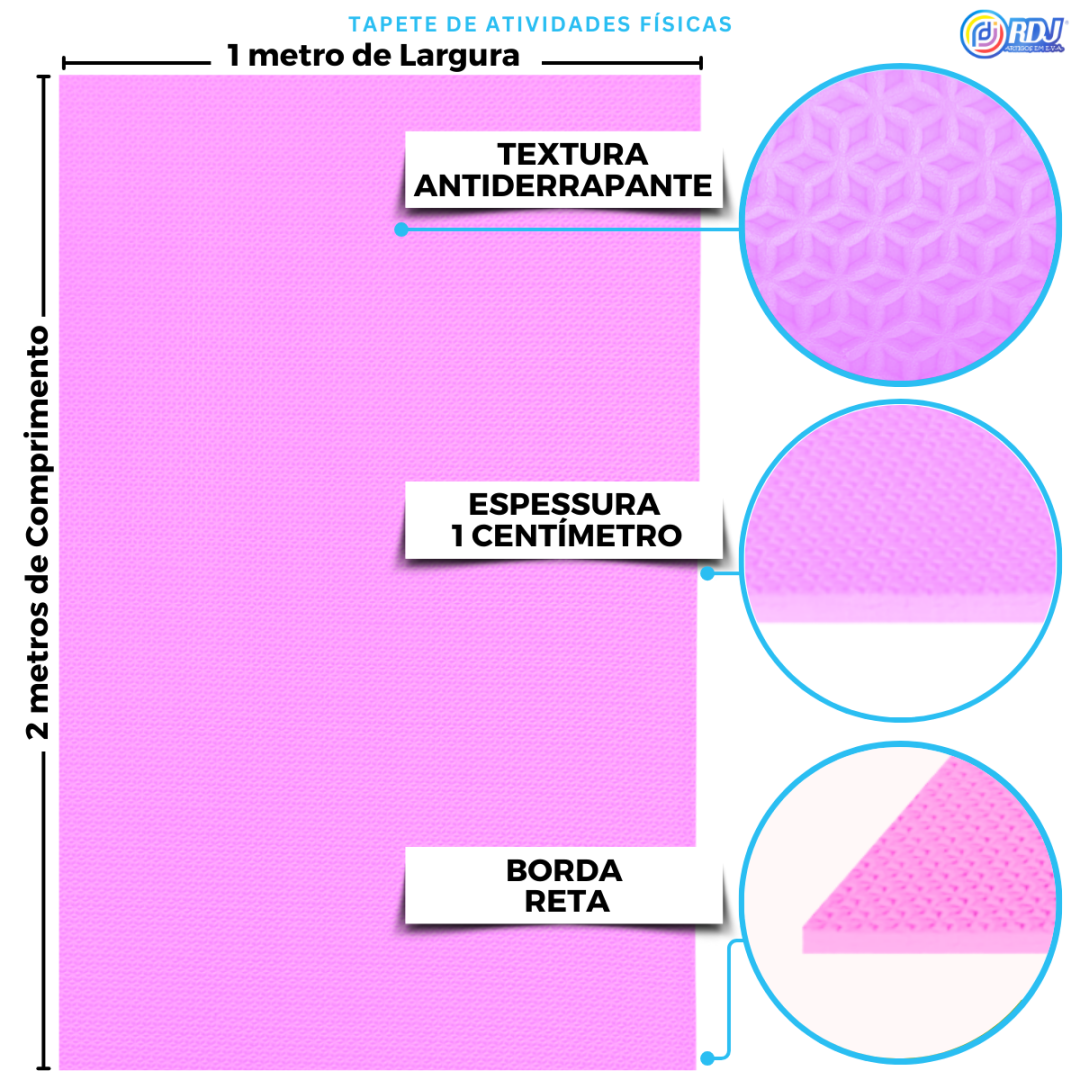 Tapete Atividades F&iacute;sica Rosa 2,00x1,00x10m